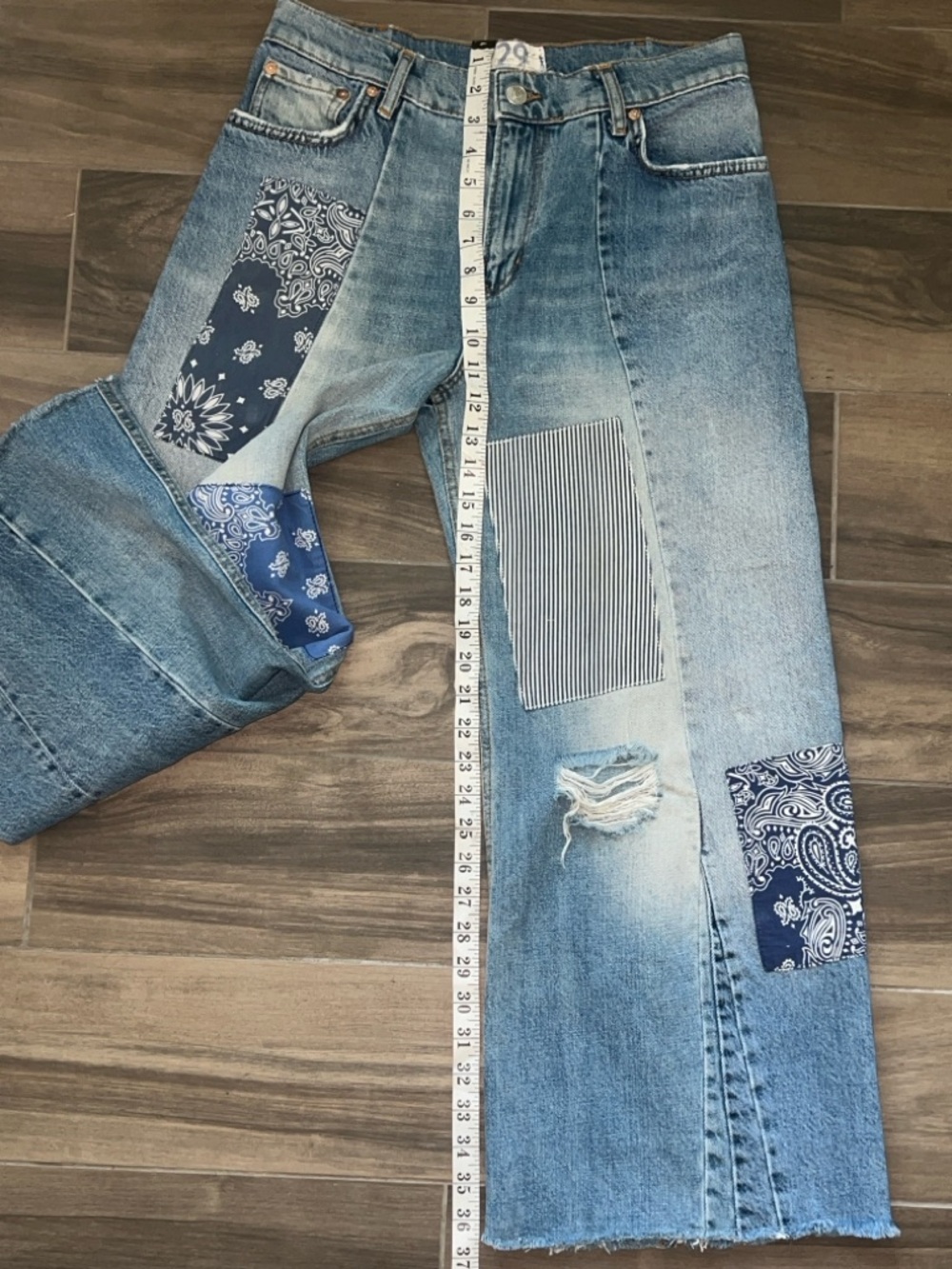 Free People Heart Of Gold Wide Leg Patch Jeans 29 - Picture 14 of 17
